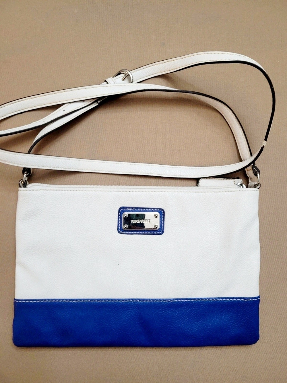 Nine West White and Blue Colorblock Crossbody Bag
